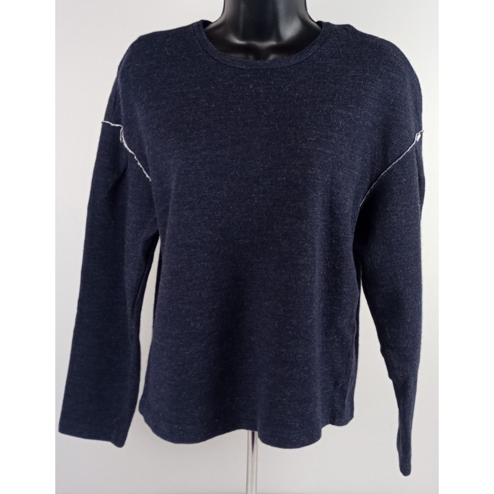 J Brand Women's S Dark Blue Wool Blend 1/4 Zipper Back Long Sleeve Sweatshirt